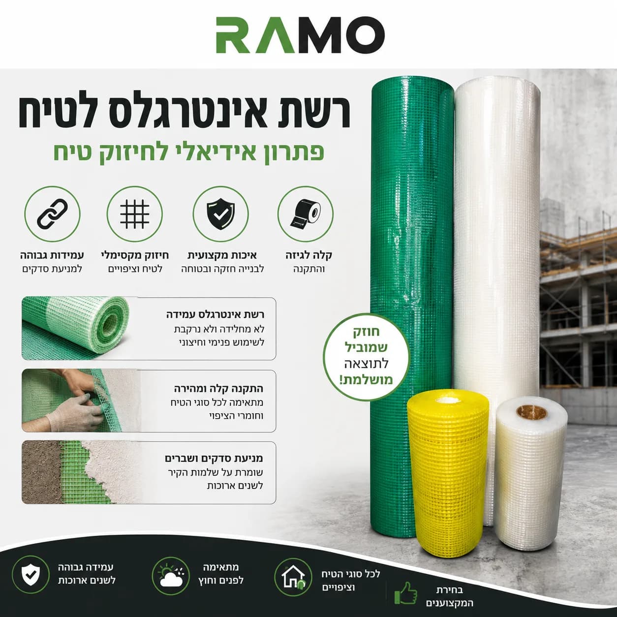 רשת אינטרגלס לטיח – פתרון אידיאלי לחיזוק טיח
