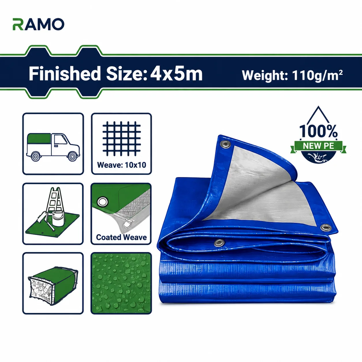 Waterproof Tarp 4×5 M with Grommets – Excellent Protection Solution