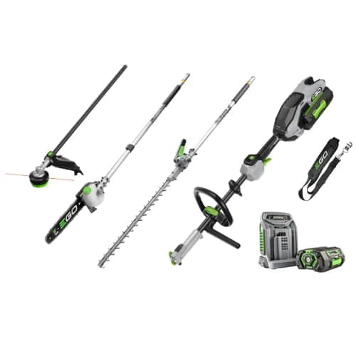 סט קומבי מולטיטול - ראש מנוע 56V Brushless קרבון פייבר + ראש מגזמת גובה + ראש מסור גבהים + ראש חרמש + סוללה 2.5Ah + מטען מהיר EGO EGO Power+