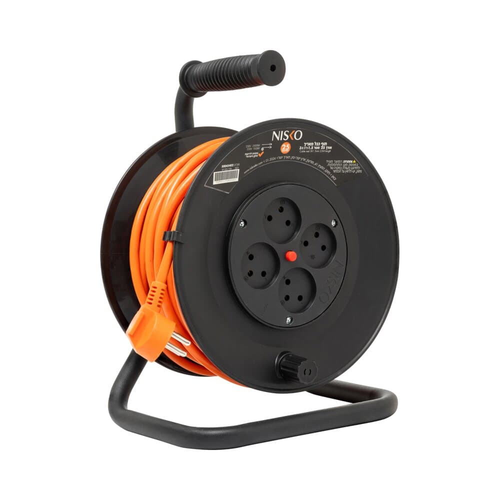 Black Home Extension Cord 25 Meter 3X1.5mm with 4 Israeli Outlets 🇮🇱 NISKO