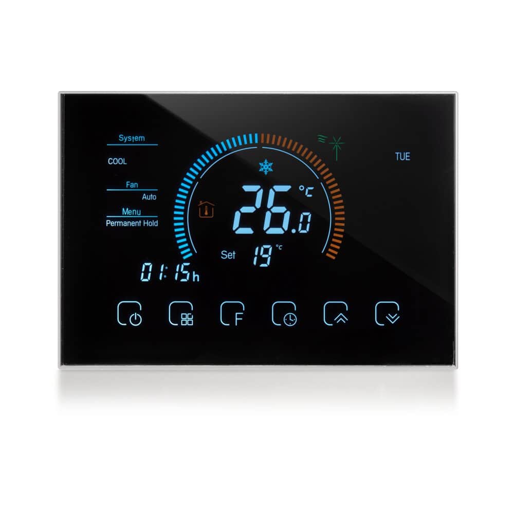White Glass 3-Module WiFi Touch Thermostat Switch for Underfloor Heating Nisko