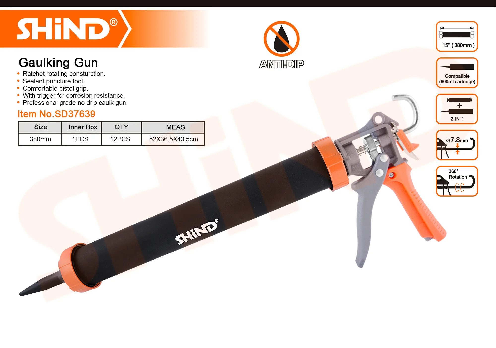 Professional 380mm Silicone Gun Anti-Drip - SHIND Model