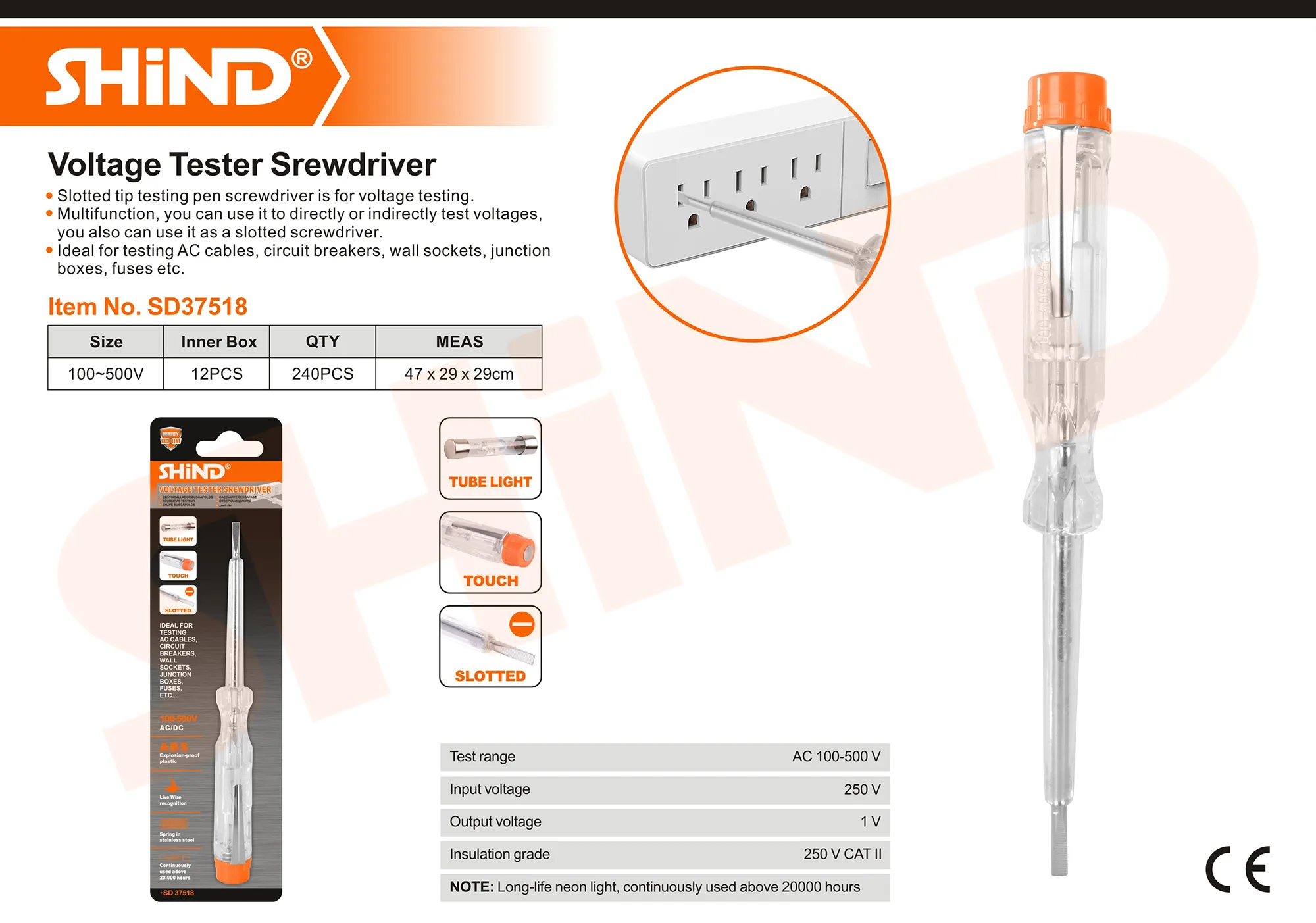 Professional Voltage Tester Screwdriver 100-500V - SHIND Model