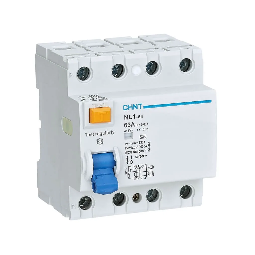 CHNT NL1-63 4N 63A 30mA 3-Phase Residual Current Relay 63A 4P 30mA