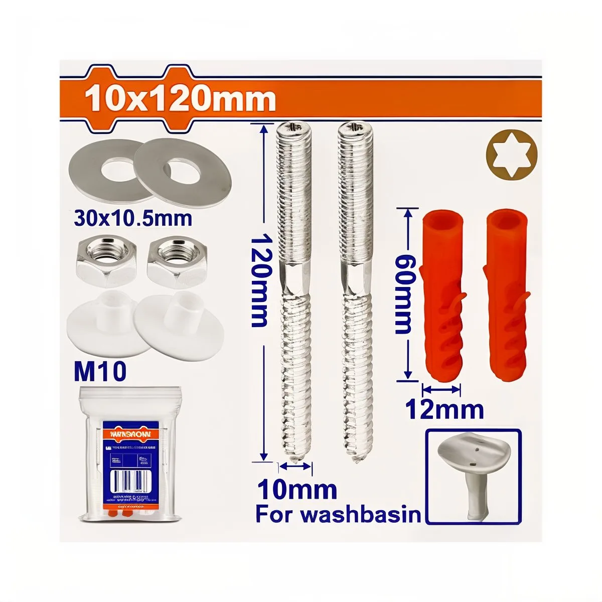 Sink Mounting Screw Set – 10×120mm, 100 Pieces