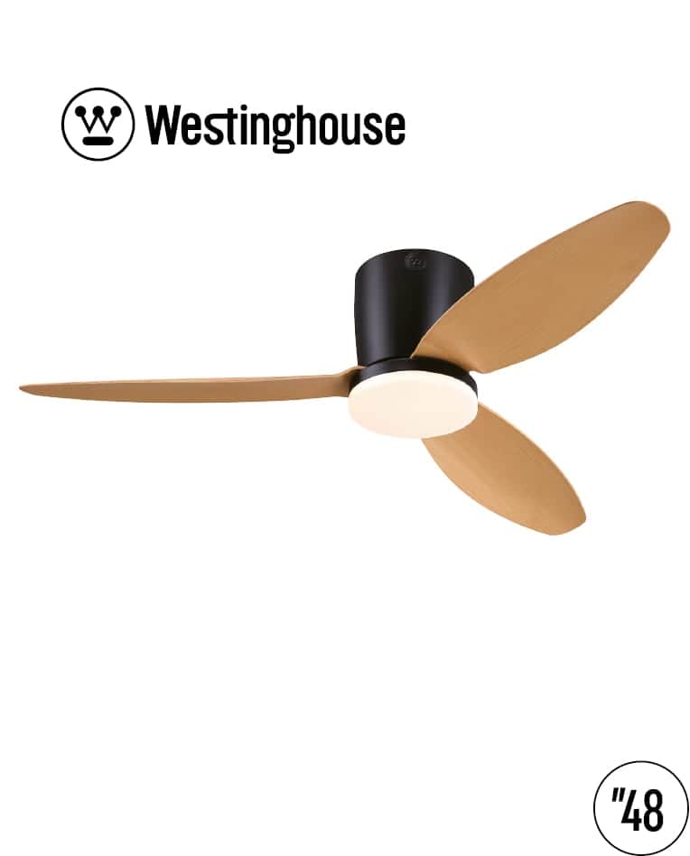 מאוורר תקרה 48" Westinghouse וסטינגהאוז CARLA קרלה + שלט + תאורה לד 28W - שחור + כנפיים עץ