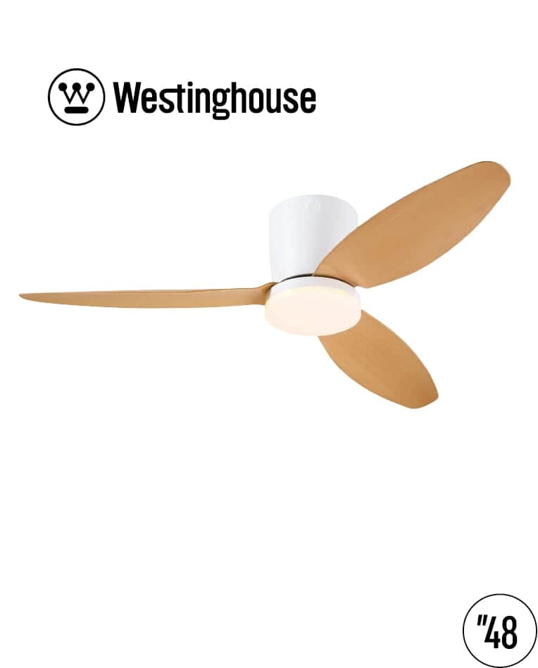 מאוורר תקרה 48" Westinghouse וסטינגהאוז CARLA קרלה + שלט + תאורה לד 28W - לבן + כנפיים עץ