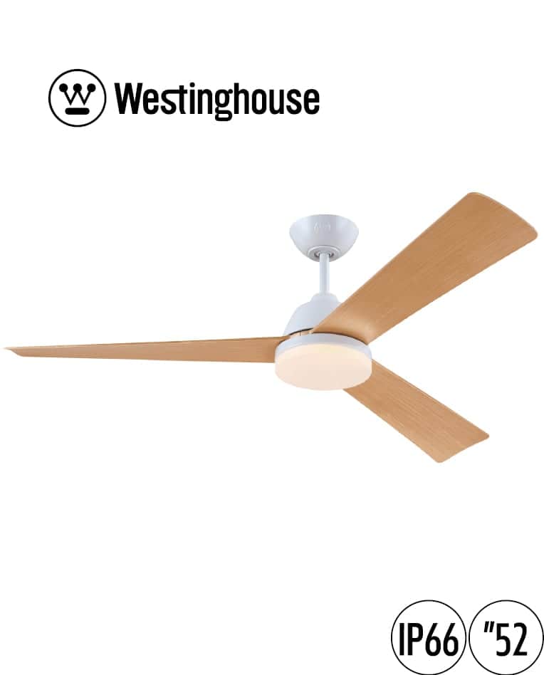מאוורר תקרה 52" OCEAN אושן IP66 WESTINGHOUSE — לבן מט · דמוי עץ אלון · IP66