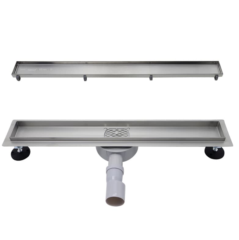Self-Filling Drainage Channel 60 cm with Built-in Siphon Brushed Stainless Steel for Shower Enclosure (Tile Insert) AquaLine