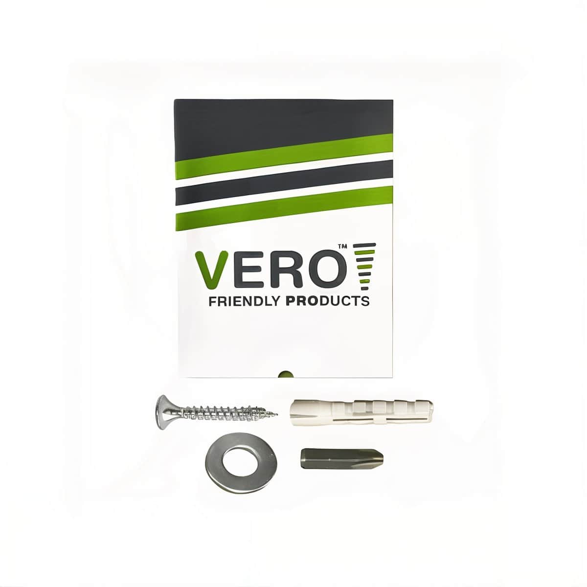 طقم تثبيت سقفي VERO رقم 2 – وتد نايلون 8×40، برغي خشب/ألواح فضي 6×50، غسالة مسطحة مطلية 1/4×16×1.2، وملف PZ3 – عبوة 100 طقم