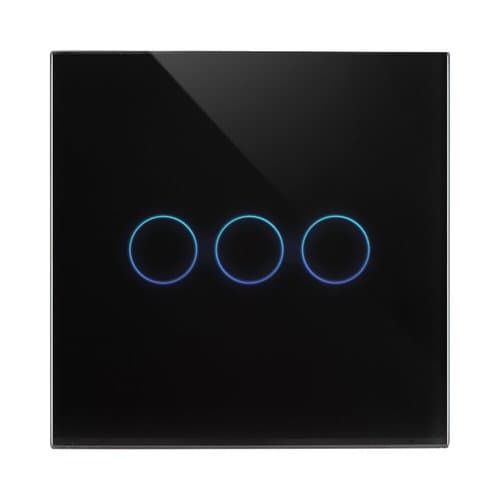 Умный сенсорный выключатель для освещения 3 кнопки черное стекло WIFI 60mm Nisko