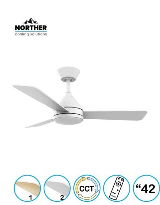 מאוורר תקרה 42" YOUNG +שלט ולד 24W CCT לבן+עץ NORTHER